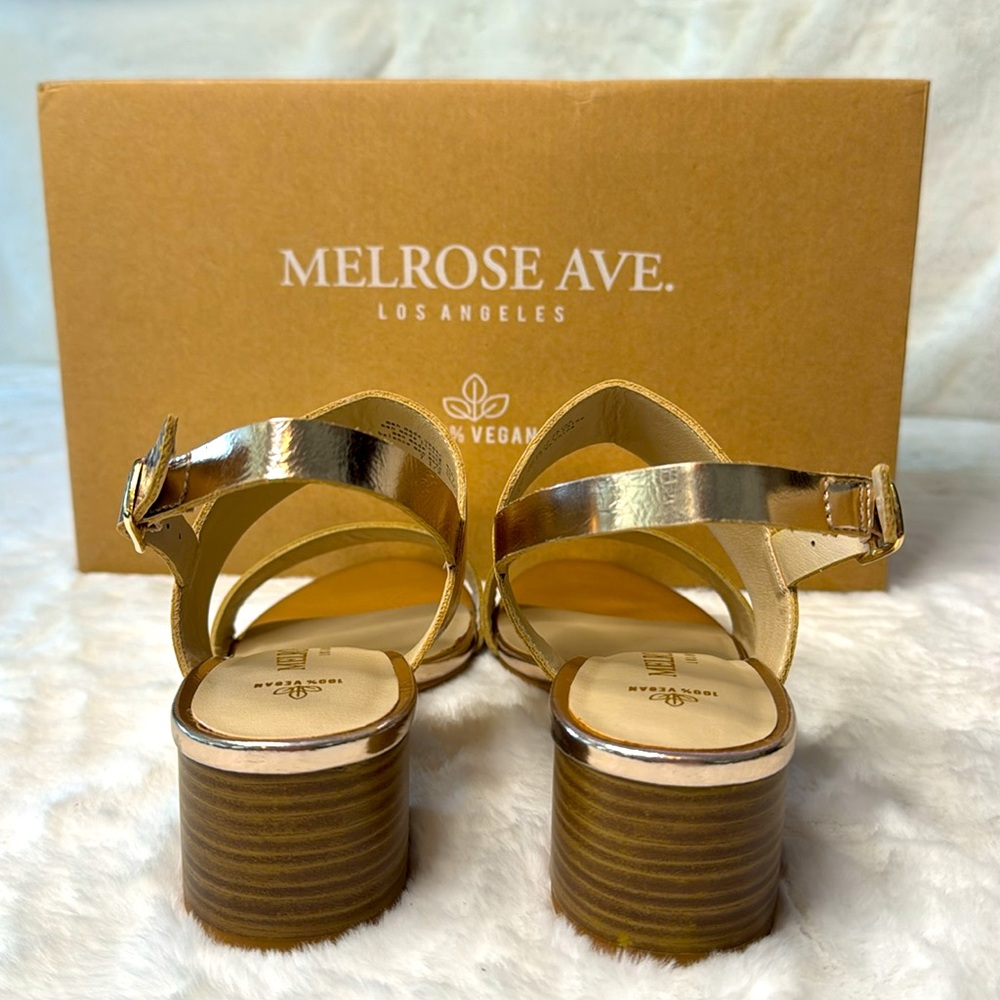 Melrose Ave. Los Angeles 100% Vegan, Rose Gold Metallic, 2” Heel, Strap Sandals - Picture 5 of 12